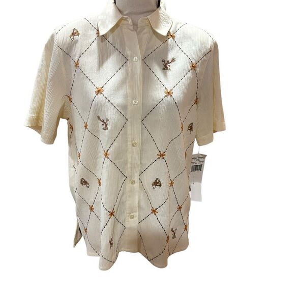 Alfred Dunner Embroidered Button-Up Top Whimsical Monkey Floral Details 10P NWT - Picture 6 of 14